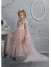 Pink Floral Lace Tulle Dreamy Flower Girl Dress With Train